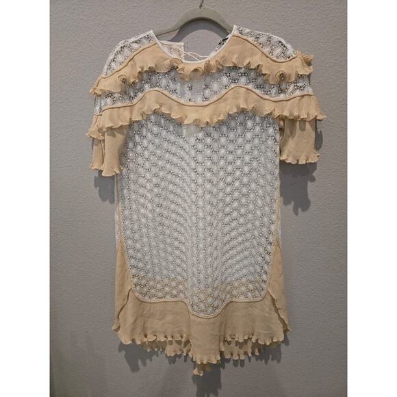 Sandro Paris Women's M Beige Bohemian Ruffled Lace Dress Party Cover up Short - Picture 1 of 10